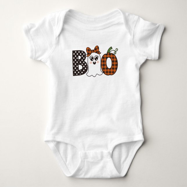 Body Para Bebê Fantasma do Halloween e Abóbora Xadrez (Frente)