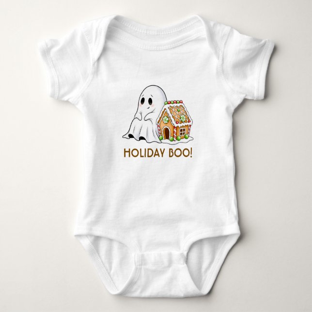 Body Para Bebê Fantasma Fofo & Casa de Biscoito de Natal para Cri (Frente)