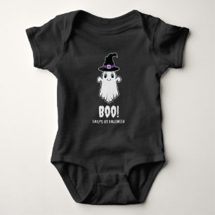 Body Para Bebê Fantasma Fofo Com Chapéu de Bruxa Meu 1º Halloween