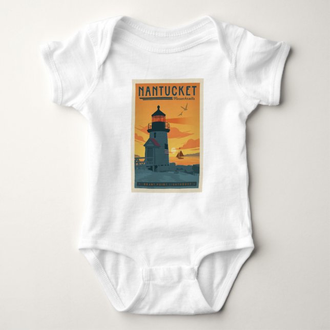 Body Para Bebê Farol Brant Point | Mães Nantucket (Frente)