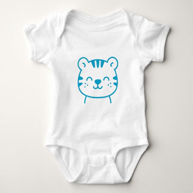 Body Para Bebê Fato de bebê branco azul-tigre (Frente)