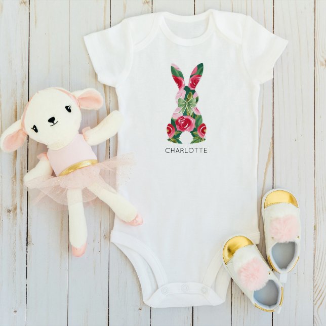 Body Para Bebê Fato de bebê coelho personalizado para a Páscoa pa (Personalized Easter Bunny Baby Bodysuit for Girls)