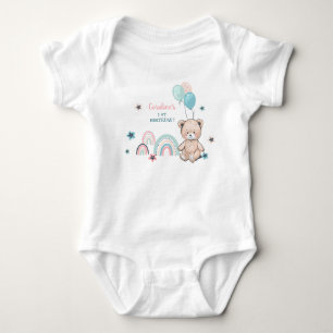 Body Para Bebê Fatos de primeiro aniversario com um ursinho de pe