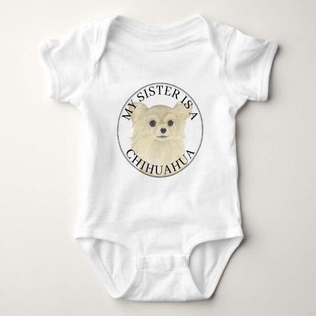 Body Para Bebê Fawn Long Haired Chihuahua Dog Big Sister (Frente)