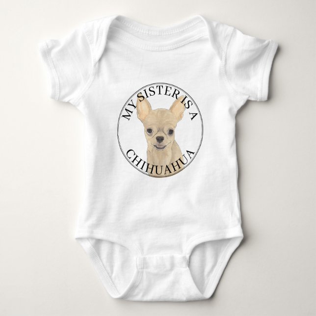 Body Para Bebê Fawn Tan Cream Chihuahua Dog Big Sister (Frente)