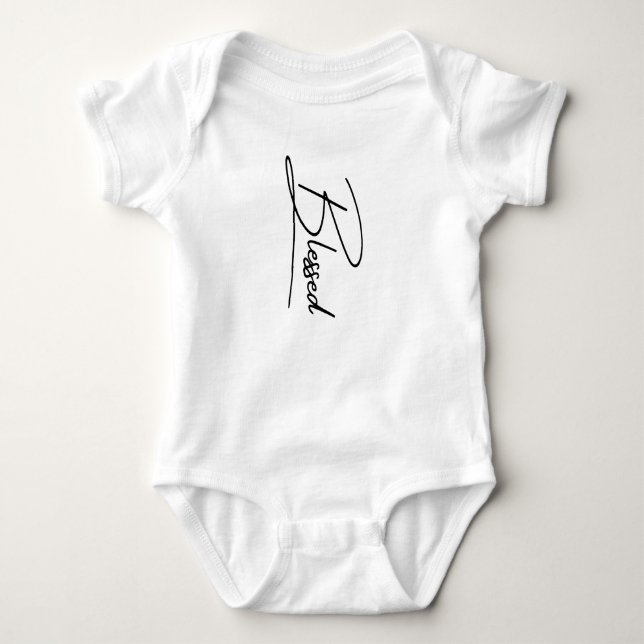 Body Para Bebê Fé Cristã Única "Abençoada" Design Vertical (Frente)
