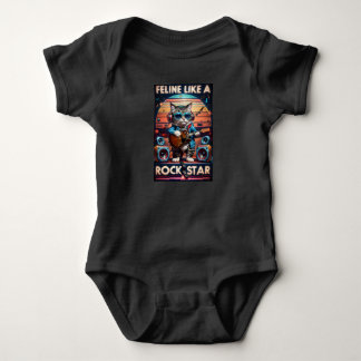 Body Para Bebê Felino como uma estrela de rock