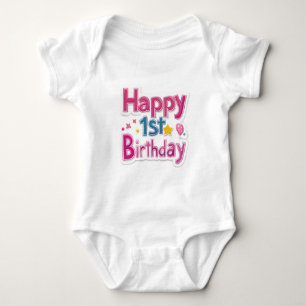 Body Para Bebê Feliz 1º Aniversário – Design Cor-de-Rosa Fofo Col