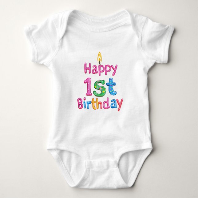 Body Para Bebê Feliz 1º Aniversário – Design de Texto de Celebraç (Frente)