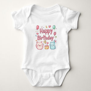 Body Para Bebê Feliz 1º Aniversário – Design Fofo de Aniversário