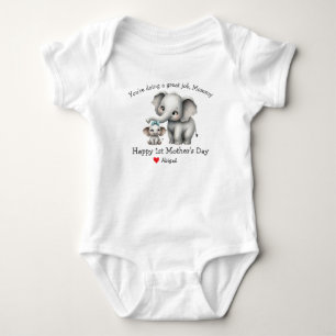 Body Para Bebê Feliz 1º Dia das Mães Mamãe & elefante bebê