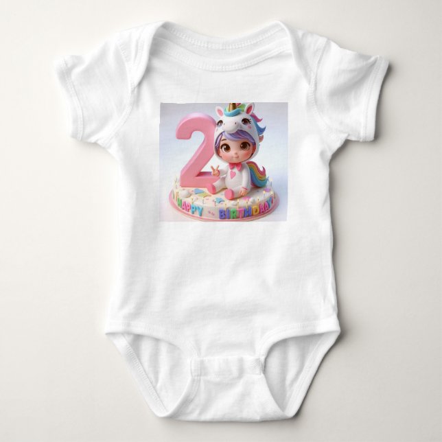 Body Para Bebê Feliz 2º Aniversário Unicórnio (Frente)