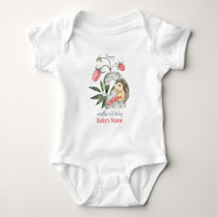 Body Para Bebê Feliz "2 meses" Tema Florestal Antigo Hedgehog