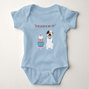 Body Para Bebê Feliz 4 de julho Cachorro Vermelho Azul