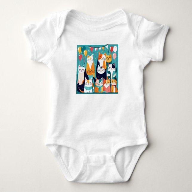 Body Para Bebê Feliz Aniversário com Tema de Gato Fofo  (Frente)