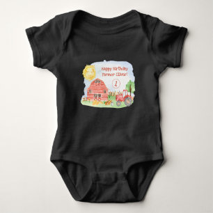 Body Para Bebê Feliz Aniversário Fazendeiro Aquarela Fofa