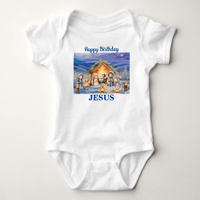 Body Para Bebê Feliz Aniversário Jesus Cristo de Natal (Frente)