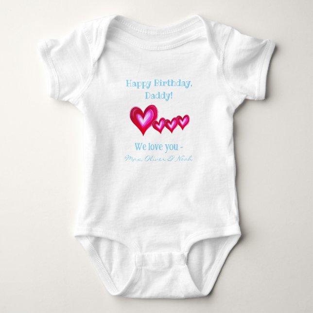Body Para Bebê Feliz Aniversário, Pai Personalizado De Tripletes (Frente)