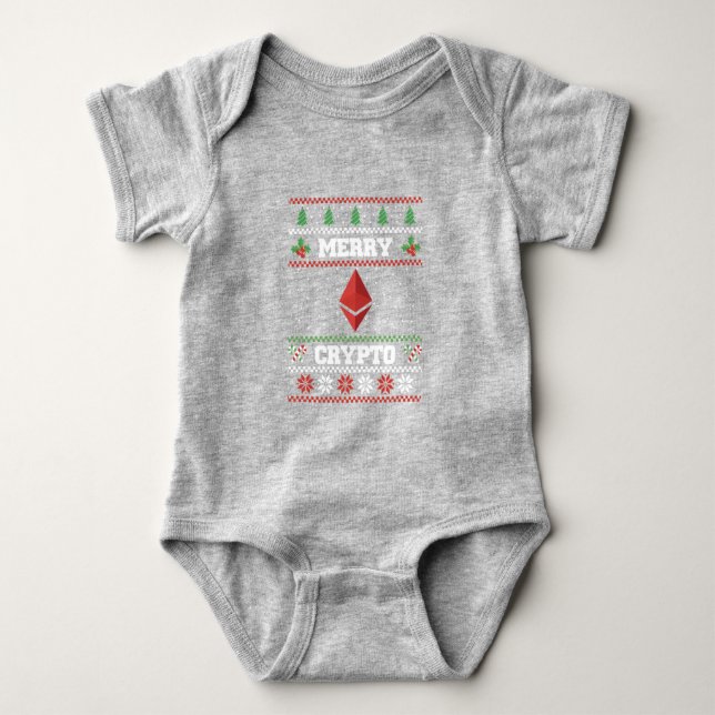 Body Para Bebê Feliz Crypto Eethum Ugly Christmas Sweater (Frente)