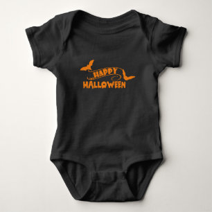 Body Para Bebê Feliz Dia das Bruxas com Morcegos e Aranhas