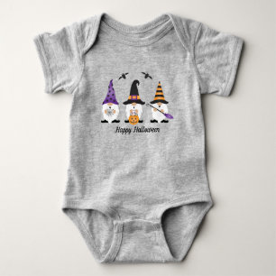 Body Para Bebê Feliz Dia das Bruxas Gnomos Roxo Laranja 