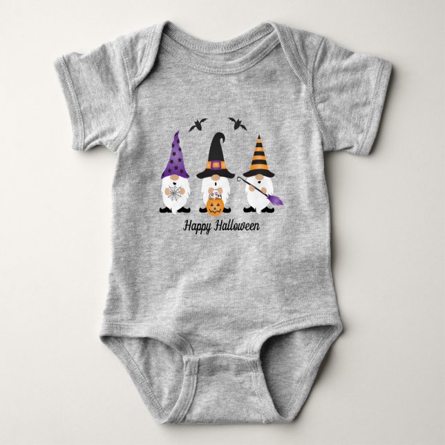Body Para Bebê Feliz Dia das Bruxas Gnomos Roxo Laranja (Frente)