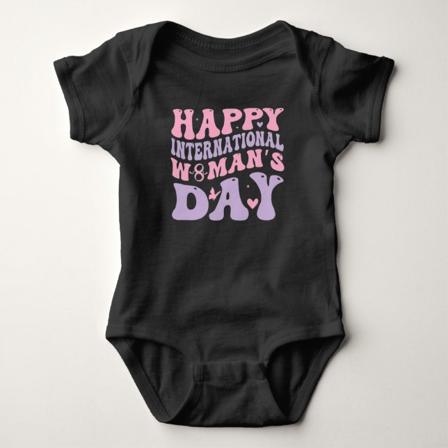 Body Para Bebê Feliz Dia das Mulheres Design Retro (Frente)