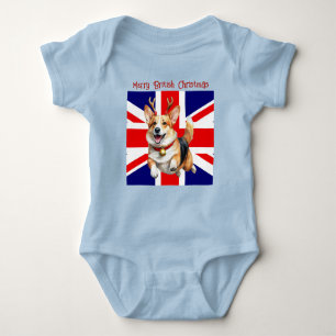 Body Para Bebê Feliz do Natal britânico Corgi Reindeer Antlers