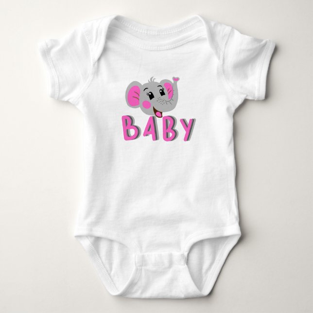 Body Para Bebê Feliz Elefante Rosa Bebê (Frente)