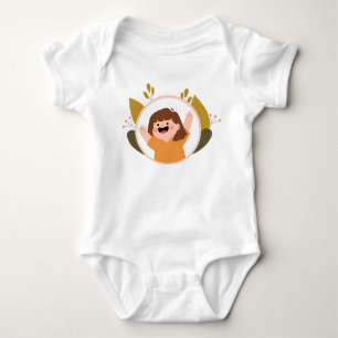 Body Para Bebê Feliz Garota Flores Fundo Amarelo Marrom