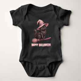 Body Para Bebê Feliz Halloween Pinkoween Gato Bruxa Preto Vintage