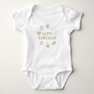 Body Para Bebê Feliz Hanukkah, dourado, branco e fofo
