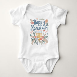 Body Para Bebê Feliz Hanukkah FLorals Arte desenhada à mão