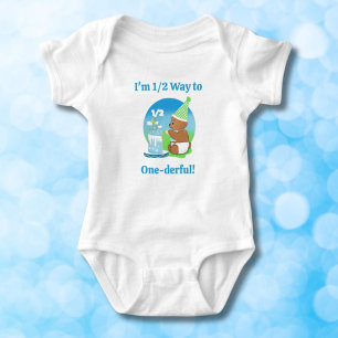 Body Para Bebê Feliz Meio Aniversário Bebê Urso com Bolo 