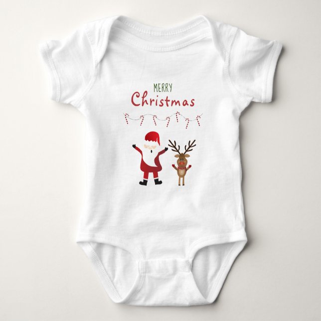 Body Para Bebê Feliz Natal, Bonita Reindeer de Papai Noel (Frente)