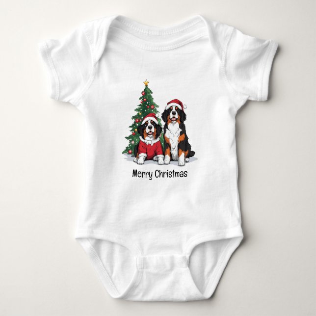 Body Para Bebê Feliz Natal Cães de Montanha Berneses (Frente)