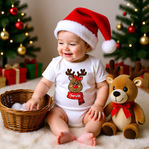 Body Para Bebê Feliz Natal com renas, personalizável