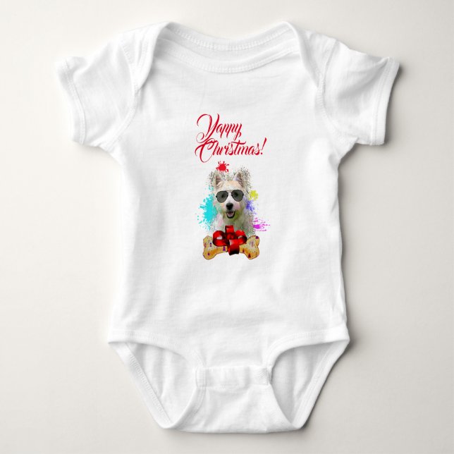 Body Para Bebê Feliz Natal do Cachorro Grito (Frente)