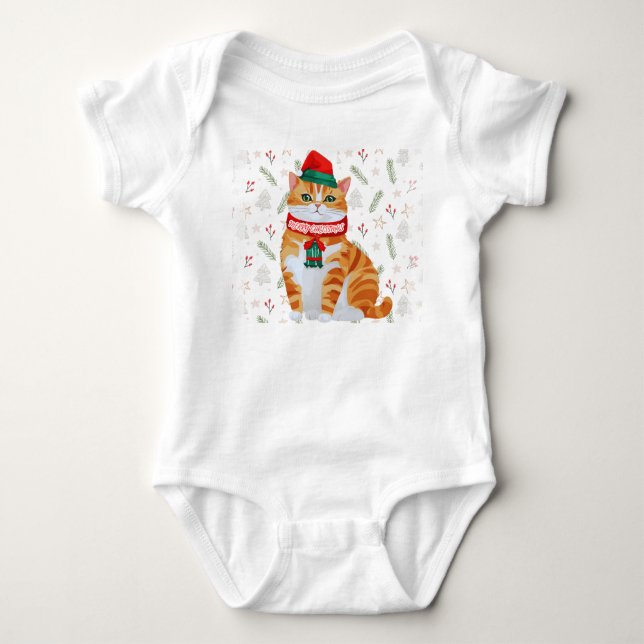 Body Para Bebê Feliz Natal Feliz Fato de Gato - Design único (Frente)
