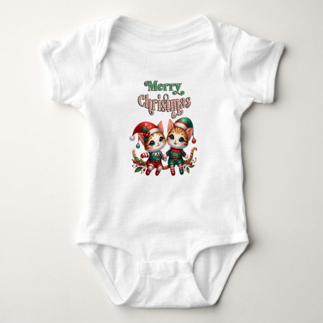 Body Para Bebê Feliz Natal Kitten Elves (Frente)