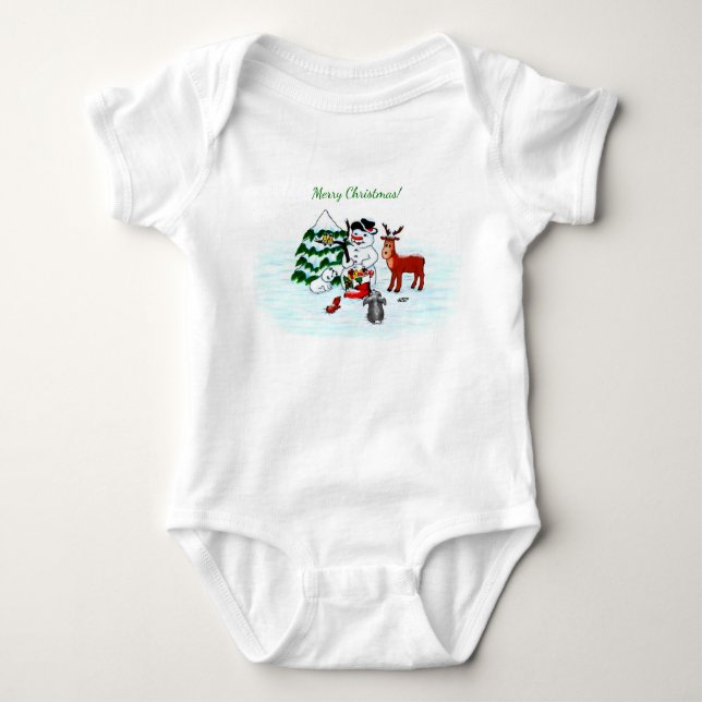 Body Para Bebê Feliz Natal! Neve com Amigos (Frente)