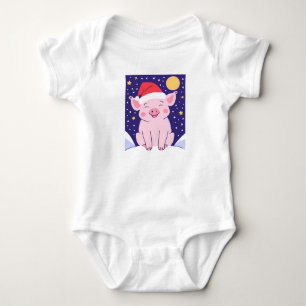 Body Para Bebê Feliz Natal Piglet com chapéu de Papai Noel