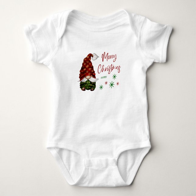 Body Para Bebê Feliz Natal Rustic Country Gnomo Feriado (Frente)