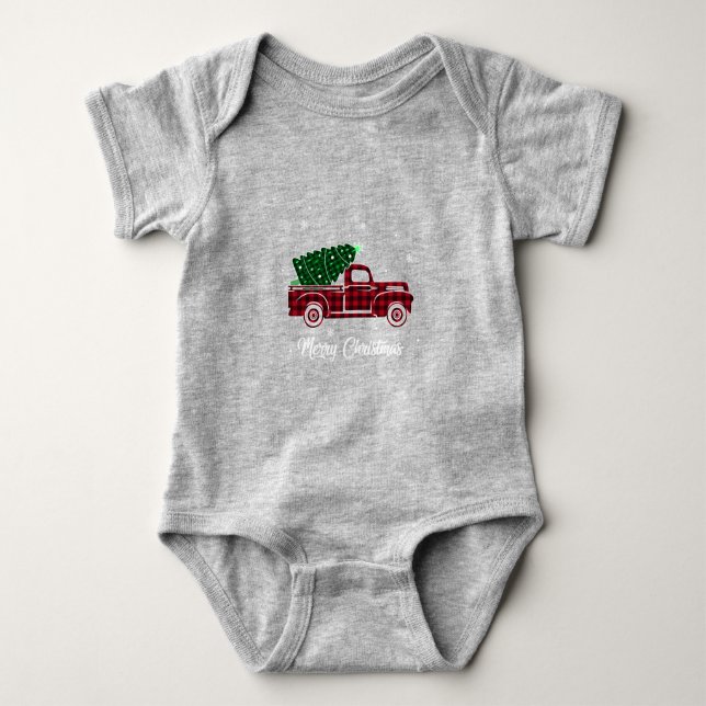 Body Para Bebê Feliz Natal Tree Red Xadrez De Búfalo (Frente)