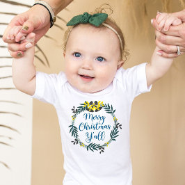 Body Para Bebê Feliz Natal Y'all Green Wreath White