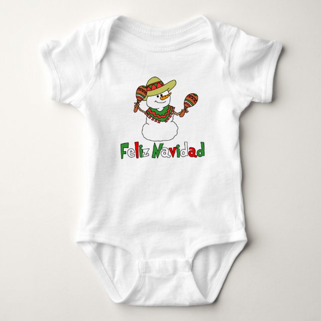 Body Para Bebê Feliz Navidad Cartoon Snowman Sombrero Maracas (Frente)