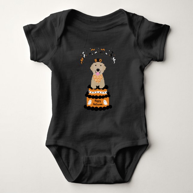 Body Para Bebê Feliz Ouro de Halloween Retriever Spooky Ghost Boo (Frente)