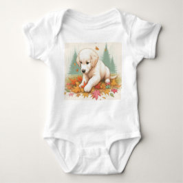Body Para Bebê Feliz Ouro de sempre Puppy em folhas