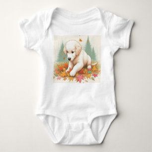 Body Para Bebê Feliz Ouro de sempre Puppy em folhas