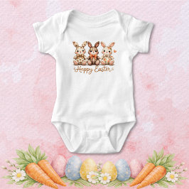 Body Para Bebê Feliz Páscoa 3 Coelhinhos Xadrez Encantadores